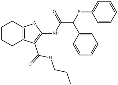 propyl 2-[(2-phenyl-2-phenylsulfanylacetyl)amino]-4,5,6,7-tetrahydro-1-benzothiophene-3-carboxylate Struktur