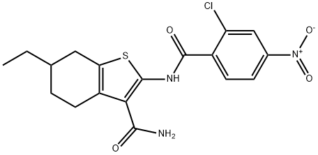 2-[(2-chloro-4-nitrobenzoyl)amino]-6-ethyl-4,5,6,7-tetrahydro-1-benzothiophene-3-carboxamide Struktur