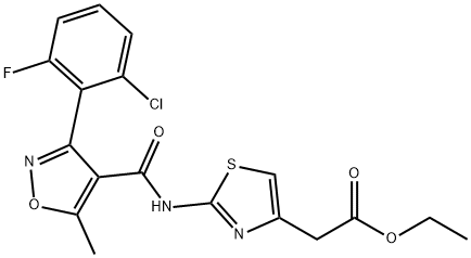 ethyl 2-[2-[[3-(2-chloro-6-fluorophenyl)-5-methyl-1,2-oxazole-4-carbonyl]amino]-1,3-thiazol-4-yl]acetate Struktur