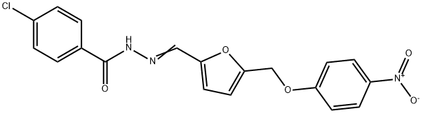 4-chloro-N-[(E)-[5-[(4-nitrophenoxy)methyl]furan-2-yl]methylideneamino]benzamide Struktur