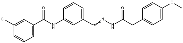 3-chloro-N-[3-[(E)-N-[[2-(4-methoxyphenyl)acetyl]amino]-C-methylcarbonimidoyl]phenyl]benzamide Struktur