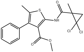 methyl 2-[(2,2-dichloro-1-methylcyclopropanecarbonyl)amino]-5-methyl-4-phenylthiophene-3-carboxylate Struktur