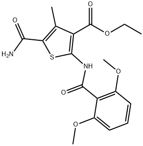 ethyl 5-carbamoyl-2-[(2,6-dimethoxybenzoyl)amino]-4-methylthiophene-3-carboxylate Struktur