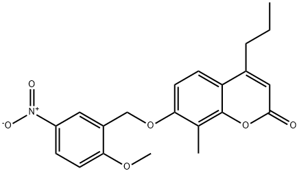 7-[(2-methoxy-5-nitrophenyl)methoxy]-8-methyl-4-propylchromen-2-one Struktur