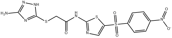 2-[(5-amino-1H-1,2,4-triazol-3-yl)sulfanyl]-N-[5-(4-nitrophenyl)sulfonyl-1,3-thiazol-2-yl]acetamide Struktur