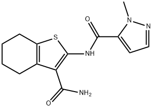 N-(3-carbamoyl-4,5,6,7-tetrahydro-1-benzothiophen-2-yl)-2-methylpyrazole-3-carboxamide Struktur