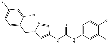 1-(3,4-dichlorophenyl)-3-[1-[(2,4-dichlorophenyl)methyl]pyrazol-4-yl]urea Struktur