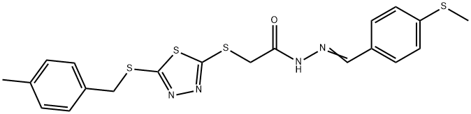 2-[[5-[(4-methylphenyl)methylsulfanyl]-1,3,4-thiadiazol-2-yl]sulfanyl]-N-[(E)-(4-methylsulfanylphenyl)methylideneamino]acetamide Struktur