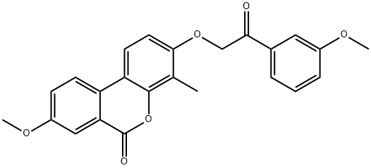 8-methoxy-3-[2-(3-methoxyphenyl)-2-oxoethoxy]-4-methylbenzo[c]chromen-6-one Struktur