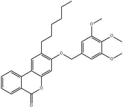 2-hexyl-3-[(3,4,5-trimethoxyphenyl)methoxy]benzo[c]chromen-6-one Struktur