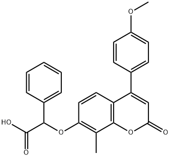 2-[4-(4-methoxyphenyl)-8-methyl-2-oxochromen-7-yl]oxy-2-phenylacetic acid Struktur