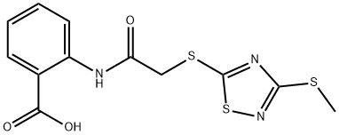 2-[[2-[(3-methylsulfanyl-1,2,4-thiadiazol-5-yl)sulfanyl]acetyl]amino]benzoic acid Struktur