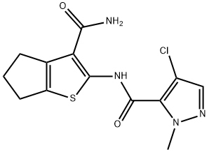 N-(3-carbamoyl-5,6-dihydro-4H-cyclopenta[b]thiophen-2-yl)-4-chloro-2-methylpyrazole-3-carboxamide Struktur