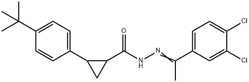 2-(4-tert-butylphenyl)-N-[(E)-1-(3,4-dichlorophenyl)ethylideneamino]cyclopropane-1-carboxamide Struktur