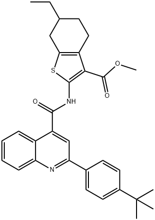 methyl 2-[[2-(4-tert-butylphenyl)quinoline-4-carbonyl]amino]-6-ethyl-4,5,6,7-tetrahydro-1-benzothiophene-3-carboxylate Struktur