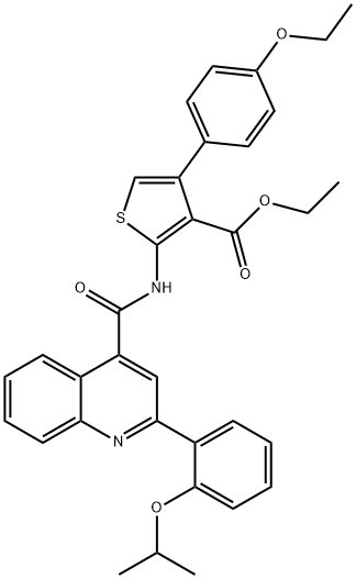 ethyl 4-(4-ethoxyphenyl)-2-[[2-(2-propan-2-yloxyphenyl)quinoline-4-carbonyl]amino]thiophene-3-carboxylate Struktur