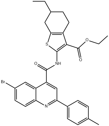 ethyl 2-[[6-bromo-2-(4-methylphenyl)quinoline-4-carbonyl]amino]-6-ethyl-4,5,6,7-tetrahydro-1-benzothiophene-3-carboxylate Struktur