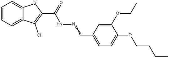 N-[(E)-(4-butoxy-3-ethoxyphenyl)methylideneamino]-3-chloro-1-benzothiophene-2-carboxamide Struktur