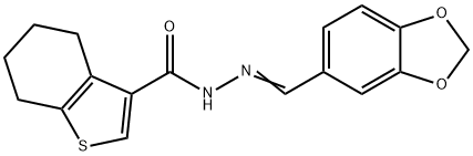 N-[(E)-1,3-benzodioxol-5-ylmethylideneamino]-4,5,6,7-tetrahydro-1-benzothiophene-3-carboxamide Struktur