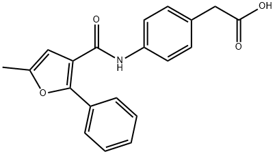 2-[4-[(5-methyl-2-phenylfuran-3-carbonyl)amino]phenyl]acetic acid Struktur