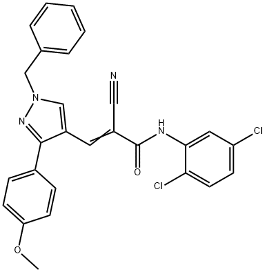 (E)-3-[1-benzyl-3-(4-methoxyphenyl)pyrazol-4-yl]-2-cyano-N-(2,5-dichlorophenyl)prop-2-enamide Struktur