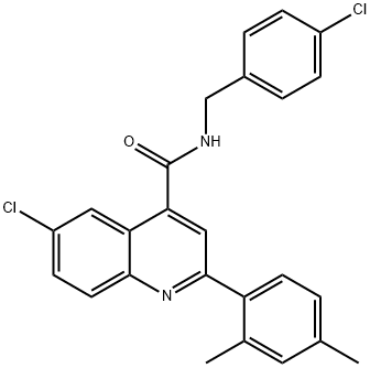 6-chloro-N-[(4-chlorophenyl)methyl]-2-(2,4-dimethylphenyl)quinoline-4-carboxamide Struktur