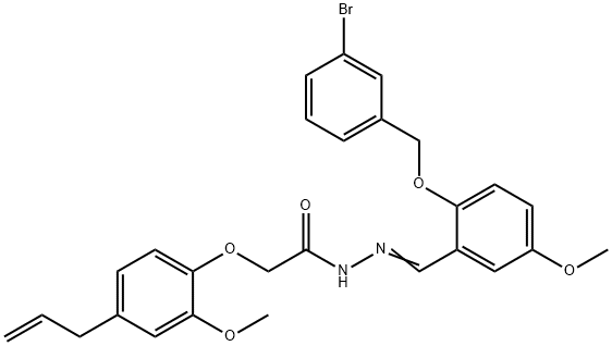 N-[(E)-[2-[(3-bromophenyl)methoxy]-5-methoxyphenyl]methylideneamino]-2-(2-methoxy-4-prop-2-enylphenoxy)acetamide Struktur