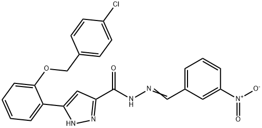 3-[2-[(4-chlorophenyl)methoxy]phenyl]-N-[(E)-(3-nitrophenyl)methylideneamino]-1H-pyrazole-5-carboxamide Struktur