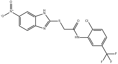 N-[2-chloro-5-(trifluoromethyl)phenyl]-2-[(6-nitro-1H-benzimidazol-2-yl)sulfanyl]acetamide Struktur