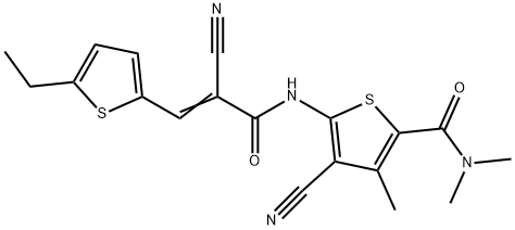 4-cyano-5-[[(E)-2-cyano-3-(5-ethylthiophen-2-yl)prop-2-enoyl]amino]-N,N,3-trimethylthiophene-2-carboxamide Struktur