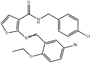 2-[(E)-(5-bromo-2-ethoxyphenyl)methylideneamino]-N-[(4-chlorophenyl)methyl]thiophene-3-carboxamide Struktur