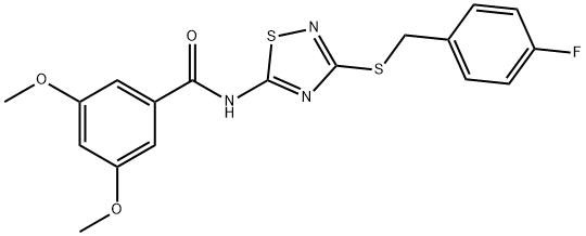 N-[3-[(4-fluorophenyl)methylsulfanyl]-1,2,4-thiadiazol-5-yl]-3,5-dimethoxybenzamide Struktur