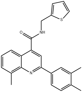 2-(3,4-dimethylphenyl)-8-methyl-N-(thiophen-2-ylmethyl)quinoline-4-carboxamide Struktur