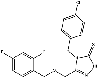 3-[(2-chloro-4-fluorophenyl)methylsulfanylmethyl]-4-[(4-chlorophenyl)methyl]-1H-1,2,4-triazole-5-thione Structure