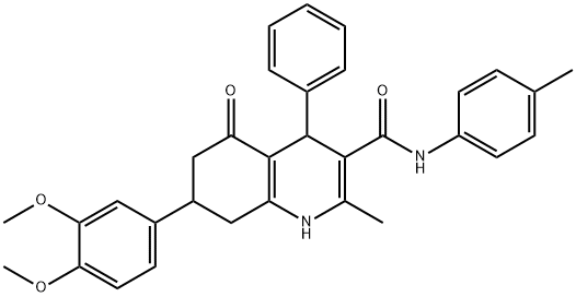 7-(3,4-dimethoxyphenyl)-2-methyl-N-(4-methylphenyl)-5-oxo-4-phenyl-4,6,7,8-tetrahydro-1H-quinoline-3-carboxamide Struktur