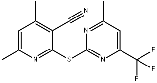 4,6-dimethyl-2-[4-methyl-6-(trifluoromethyl)pyrimidin-2-yl]sulfanylpyridine-3-carbonitrile Struktur