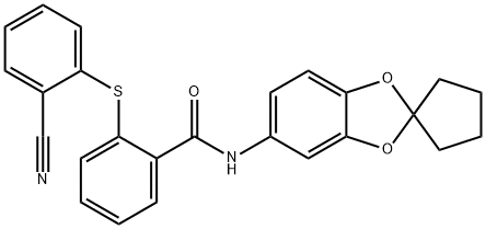 2-(2-cyanophenyl)sulfanyl-N-spiro[1,3-benzodioxole-2,1'-cyclopentane]-5-ylbenzamide Struktur