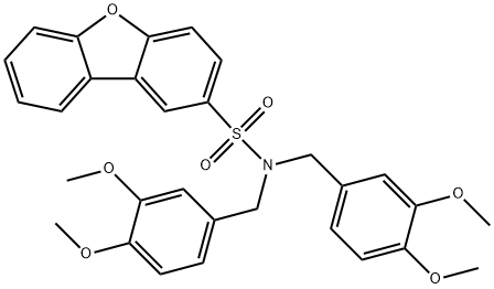 N,N-bis[(3,4-dimethoxyphenyl)methyl]dibenzofuran-2-sulfonamide Struktur