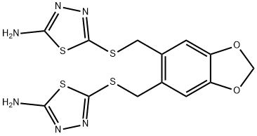 5-[[6-[(5-amino-1,3,4-thiadiazol-2-yl)sulfanylmethyl]-1,3-benzodioxol-5-yl]methylsulfanyl]-1,3,4-thiadiazol-2-amine Struktur