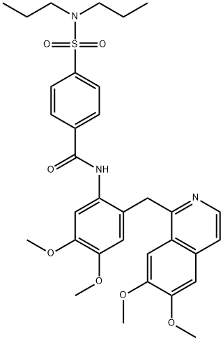 N-[2-[(6,7-dimethoxyisoquinolin-1-yl)methyl]-4,5-dimethoxyphenyl]-4-(dipropylsulfamoyl)benzamide Struktur