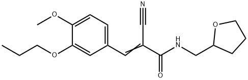 (Z)-2-cyano-3-(4-methoxy-3-propoxyphenyl)-N-(oxolan-2-ylmethyl)prop-2-enamide Struktur