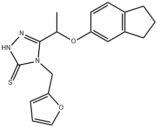 3-[1-(2,3-dihydro-1H-inden-5-yloxy)ethyl]-4-(furan-2-ylmethyl)-1H-1,2,4-triazole-5-thione Struktur