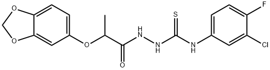 1-[2-(1,3-benzodioxol-5-yloxy)propanoylamino]-3-(3-chloro-4-fluorophenyl)thiourea Struktur