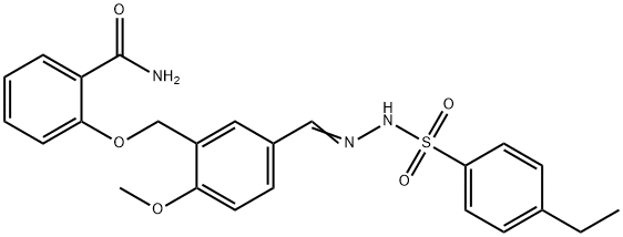 2-[[5-[(E)-[(4-ethylphenyl)sulfonylhydrazinylidene]methyl]-2-methoxyphenyl]methoxy]benzamide Struktur