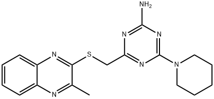 4-[(3-methylquinoxalin-2-yl)sulfanylmethyl]-6-piperidin-1-yl-1,3,5-triazin-2-amine Struktur