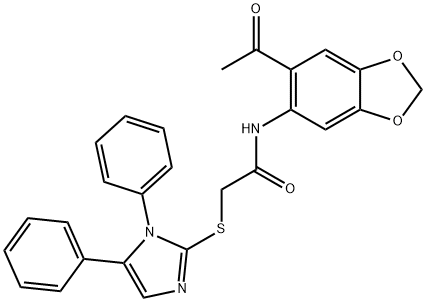 N-(6-acetyl-1,3-benzodioxol-5-yl)-2-(1,5-diphenylimidazol-2-yl)sulfanylacetamide Struktur