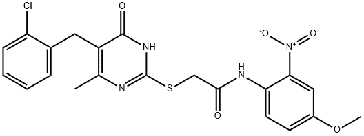 2-[[5-[(2-chlorophenyl)methyl]-6-methyl-4-oxo-1H-pyrimidin-2-yl]sulfanyl]-N-(4-methoxy-2-nitrophenyl)acetamide Struktur