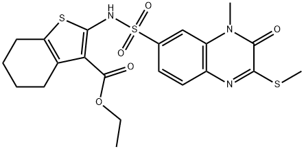 ethyl 2-[(4-methyl-2-methylsulfanyl-3-oxoquinoxalin-6-yl)sulfonylamino]-4,5,6,7-tetrahydro-1-benzothiophene-3-carboxylate Struktur