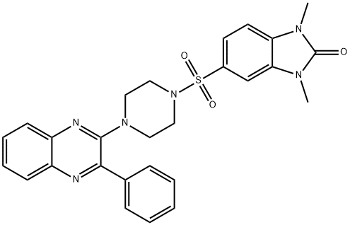 1,3-dimethyl-5-[4-(3-phenylquinoxalin-2-yl)piperazin-1-yl]sulfonylbenzimidazol-2-one Struktur