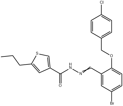 N-[(E)-[5-bromo-2-[(4-chlorophenyl)methoxy]phenyl]methylideneamino]-5-propylthiophene-3-carboxamide Struktur